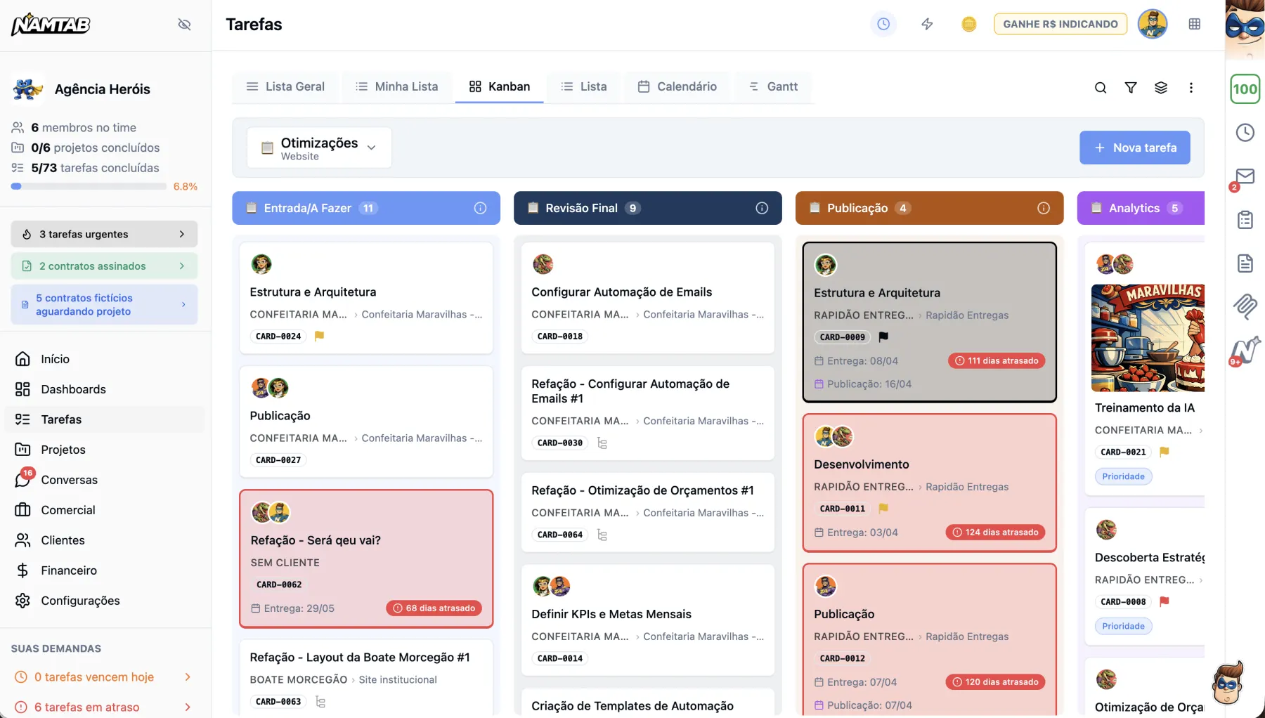 Tarefas — quadro kanban